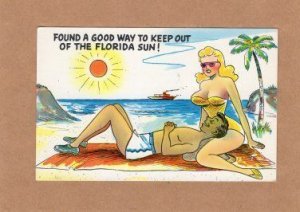 Found A Good Way To Keep Out Of The Florida Sun Risque Postcard, Man & Woman