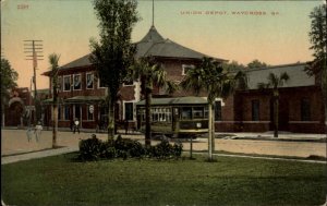 Waycross GA Union RR Train Depot Station & Trolley c1910 Postcard 