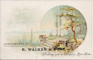 R. Walker & Sons 1894 Calendar and Happy New Year Advertising Card G45 *as is