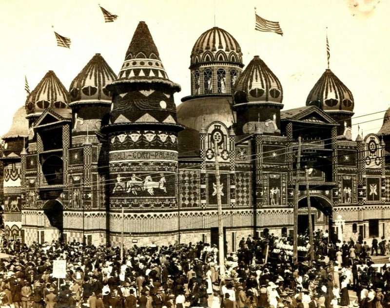 Mitchell, South Dakota Corn Palace Crowd Bowery Dance RPPC Real Photo Postcard 