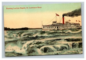 Vintage 1900's Postcard Running Lachine Rapids St Lawrence River Montreal