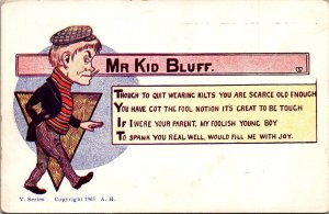 Humor, Mr Kid Bluff, To Spank You Real Well c1905 Vintage Postcard Y48