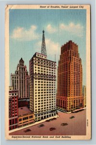 Houston TX-Texas, Esperson National Bank & Gulf Building, Linen c1943 Postcard
