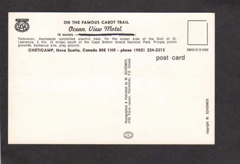 NS Ocean View Motel Cheticamp Nova Scotia Canada Carte Postale Cabot Postcard