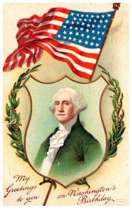Washington Birthday , Potait and Flag