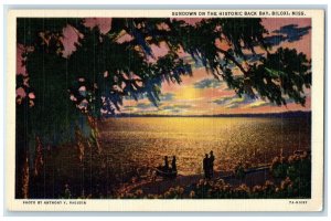 c1940's Sunset on the Historic Back Bay Biloxi Mississippi MS Unposted Postcard