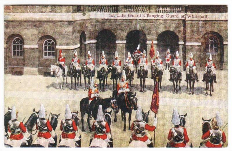 1st Life Guard Changing Guard at Whitehall London British Army Military postcard