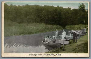 Postcard Hayesville OH 1922 Greetings From Hayesville Ohio Canoes Ashland County