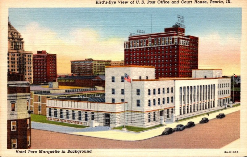 Illinois Peoria Birds Eye View Of Post Office and Court House Curteich