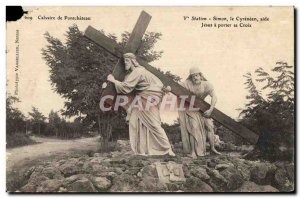 Old Postcard From Calvary Pontchateau Simon of Cyrene helps Jesus carry His C...