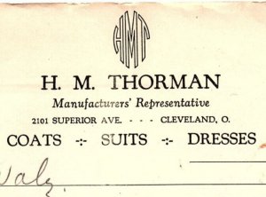 1938 H.M. THORMAN COATS SUITS DRESSES CLEVELAND OHIO BILLHEAD INVOICE Z586