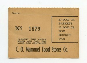 C. O. Mammel Food Stores Co. Vintage Paper Receipt Stub No. 1679