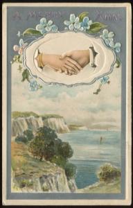 Vintage Christmas Postcard JOINED HANDS Silver Embossed D...
