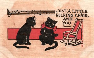 Vintage Postcard 1930's Just A Little Rocking Chair and You Black Cats Comics