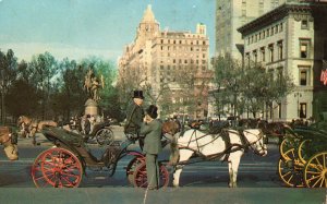 Vintage Postcard Carriages 59th St. Old Horse-Drawn Transport New York City NY