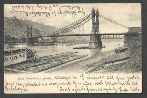 DATED 1906 PPC PITTSBURGH PA SUSPENSION BRIDGE HAS PACIFIC SIGHTSEEING SEE INFO
