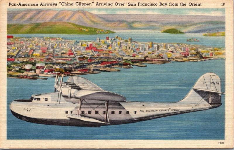 Linen PC Pan-American Airways China Clipper Over San Francisco Bay California