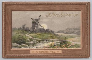 Holiday~Siffolk Mill River Bridge & Christmas Greeting~Vintage Postcard 