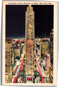 Postcard NYC Rockefeller Center Buildings at Night
