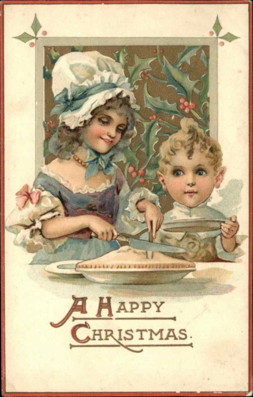 Christmas - Sweet Kids Cutting the Pie TUCK Scarce Series 150 c1910 Postcard