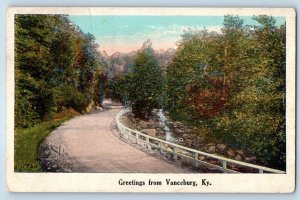 1920 Vanceburg Kentucky Vintage Postcard Greetings Trees Road Exterior Posted