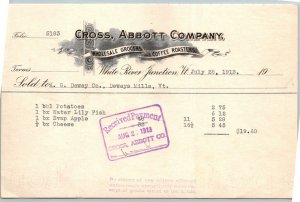 1913  White River Junction  Vermont  Cross, Abbott Co.   Receipt   8 x 5