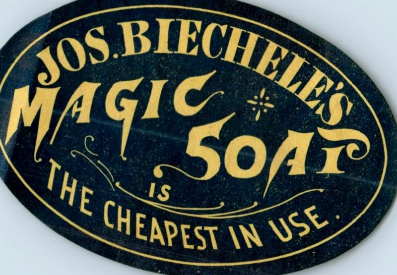 1880s-90s Victorian Label Scrap Card Jos. Biechele's Magic Soap F136