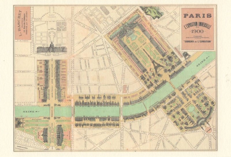 Paris L'Exposition Universelle French Map Postcard