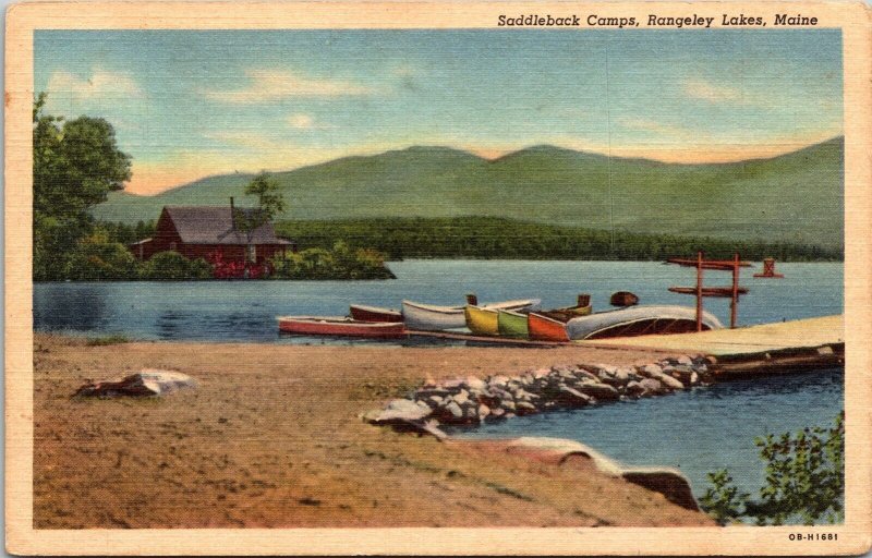 Saddleback Camps Rangeley Lakes Maine ME Linen Postcard PM Cancel WOB Note VTG 