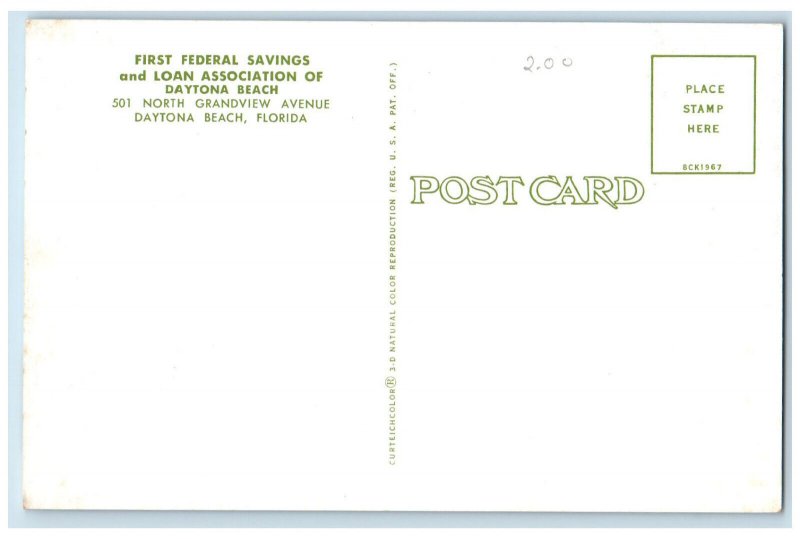 c1960's Entrance of First Federal Savings & Loan Ass'n Daytona Beach FL Postcard 