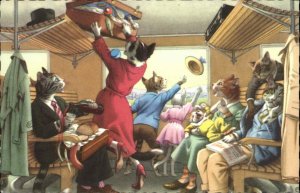 Fantasy Dressed Animals Cats Train Mainzer Vintage Postcard