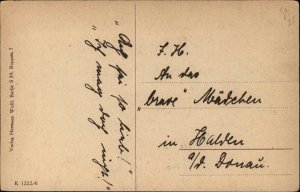 Sei lieb! Little Girl with Bare Butt Kisses Mirror Reflection c1910 Postcard 