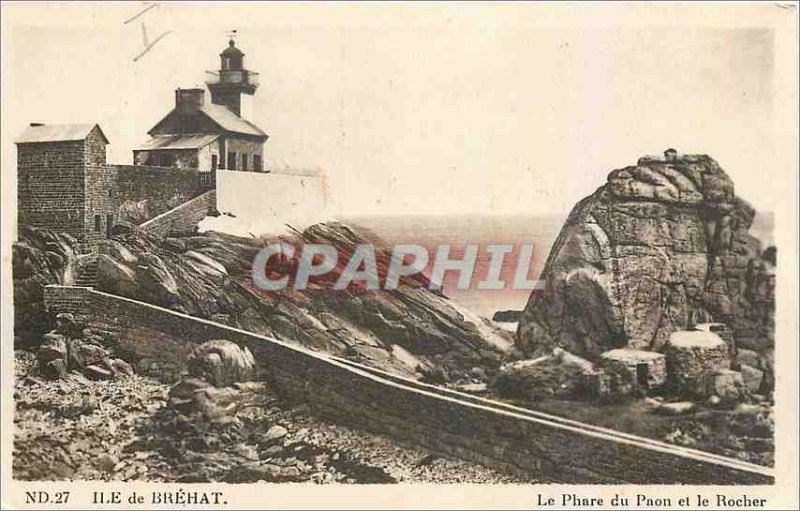 Old Postcard Island Brehat Le Phare du Paon and the Rock