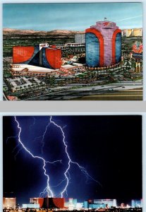 2 Postcards LAS VEGAS, NV ~ Artist View RIO HOTEL CASINO Lightning at Night