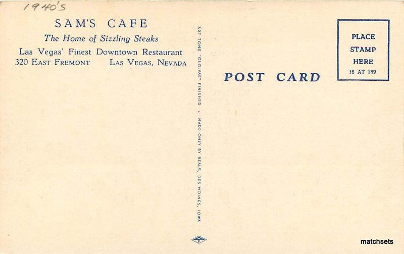 1940s Sam's Cafe interior Las Vegas Nevada Beals Slot Machines postcard 10946