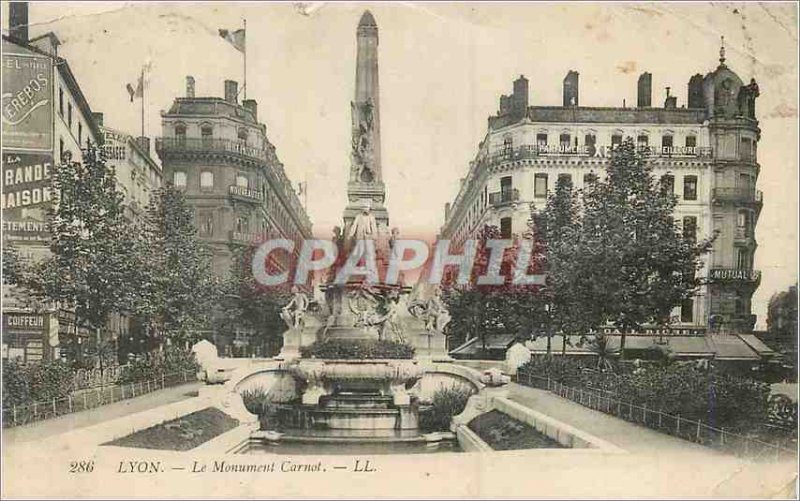 Postcard Old Lyon Carnot Monument