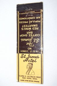 St. James Hotel Red Wing Minn. 20 Front Strike Matchbook Cover