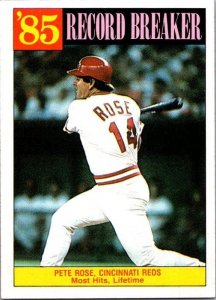 1986 Topps Baseball Card '85 Record Breaker Pete Rose Reds sk10666