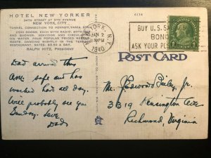 Vintage Postcard 1940 Hotel New Yorker 34th & 8th New York City N.Y. 