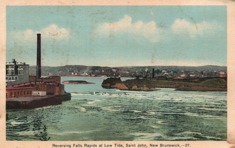 Vintage Postcard 1920's Reversing Falls Rapids Low Tide St. John New Brunswick