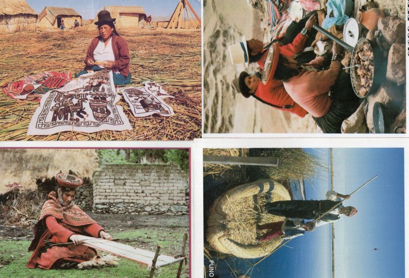 Peru Fisherman Straw Boat Rag Making Cookery Crafts 4x Peruvian Postcard s