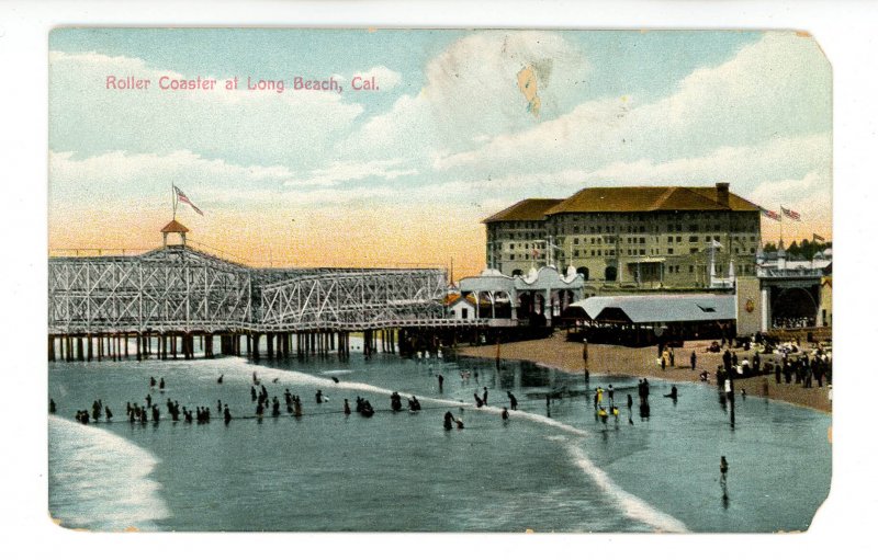 CA - Long Beach. Roller Coaster (card chipped, worn corners)