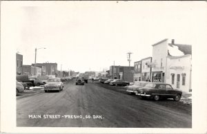 Presho South Dakota Scene on Main St c1950 Old Cars Shops RPPC Postcard Y16