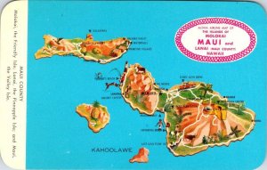 HI, Hawaii MAP OF ISLANDS MOLOKAI, MAUI & LANAI Aloha Airlines MAUI CO Postcard