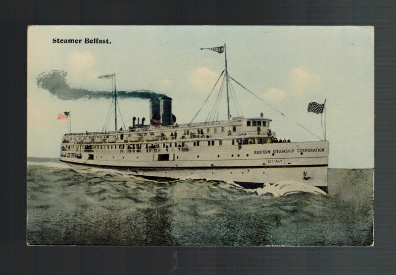 1913 Mint Vintage England HSM Belfast Steamer Ship Picture Postcard