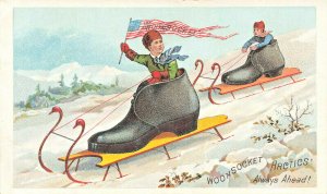 Woonsocket RI Arctics Shoes Sleds 3.25 x 5.4 Tradecard