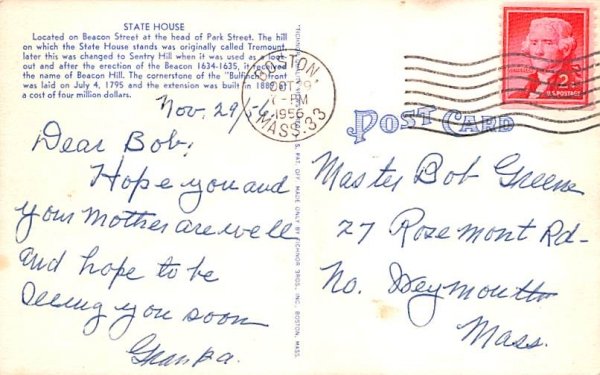 State House  Boston, Massachusetts Postcard