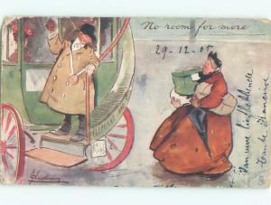 foreign 1906 Tuck Postcard signed PEOPLE GETTING INTO STAGECOACH AC3845