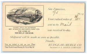 1910 The Home of Merle Beds Rudgear-Merle Co San Francisco CA Posted Postcard