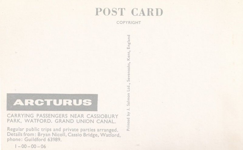 Arcturus Guided Watford Boat Canal Tours 1970s Advertising Postcard